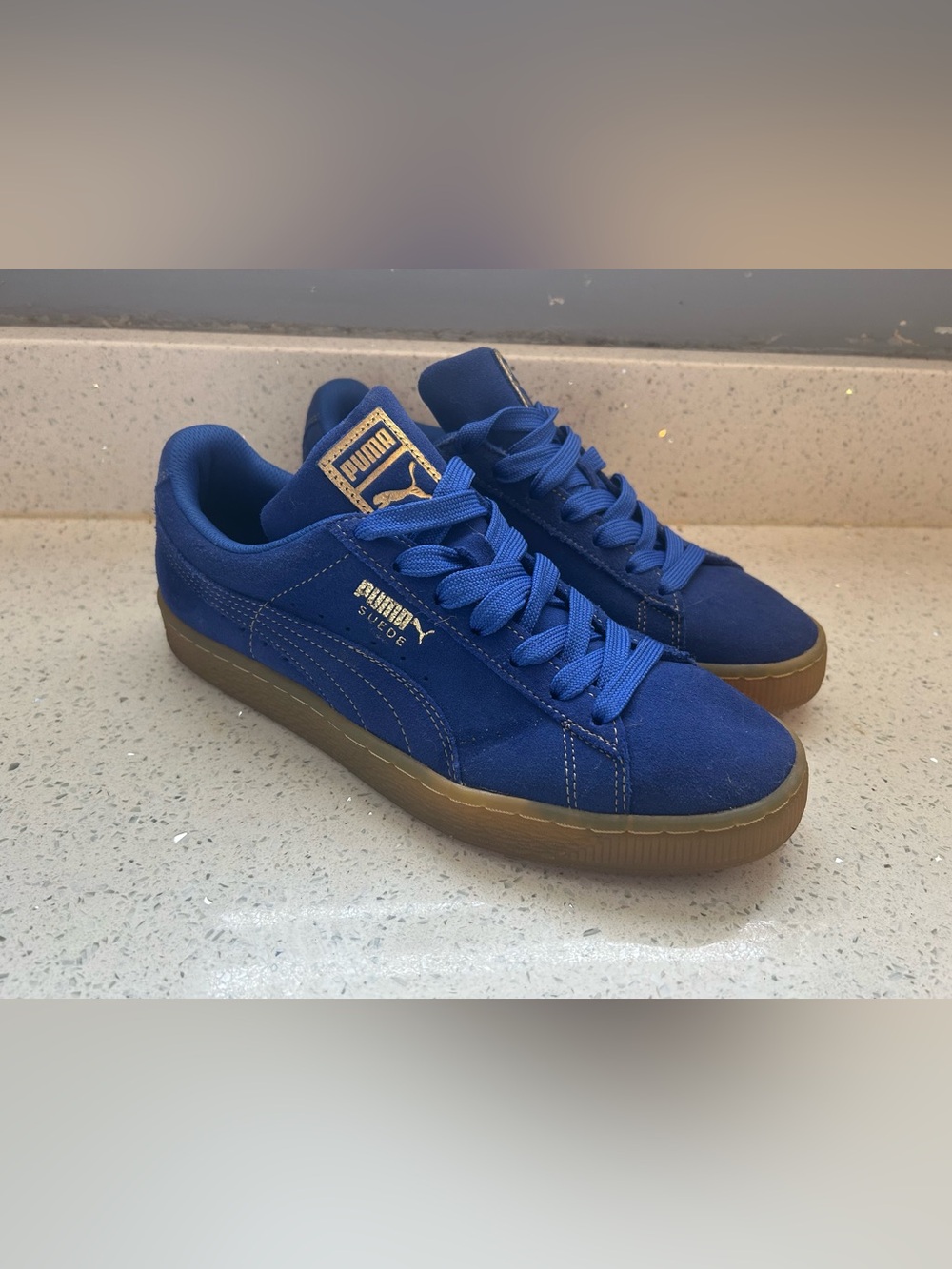 Puma Suede Men's Sneakers in Royal Blue with Gum Sole - Picture 2 of 6
